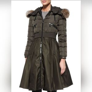 Moncler Sully Olive Hooded Women's Jacket with Fur Trim